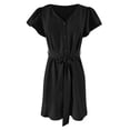 thumbnail image 5 of Vestido de manga corta con cuello en V, cinturón y botones para mujer, en color liso - Cinturilla extraíble, 5 of 5
