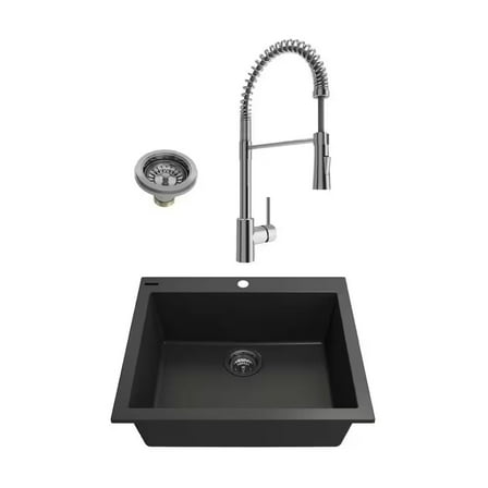 BOCCHI 1606-504-2020CH Dual Mount Granite Composite 24" 1 Bowl Kitchen Sink Kit