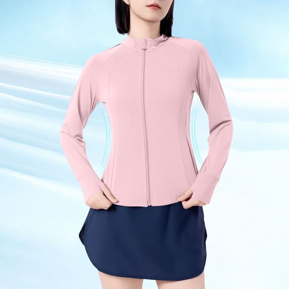 Goodtrade8 Lightweight Jackets for Women Zip up Yoga Casual Long Sleeve Crew Neck Solid Color Women's Winter Tops
