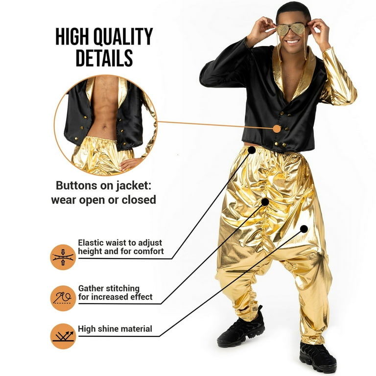 Morph Mens 1990s Gold Rapper Costume Adult Rap MC Fancy Dress Halloween  Multi-color XL 