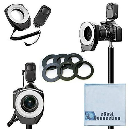 Light Bulb Rings - Universal Photography LED Macro Ring Light, 48 Bulbs, for Nikon, Canon, Sony, Olympus, Samsung, Panasonic, Pentax with Six Adapter Rings + eCostConnection Microfiber Cloth