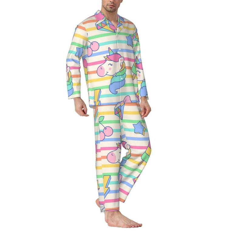 Hirioo Cute Unicorn for Men's Pajama Sets Piece Pjs Men's Long