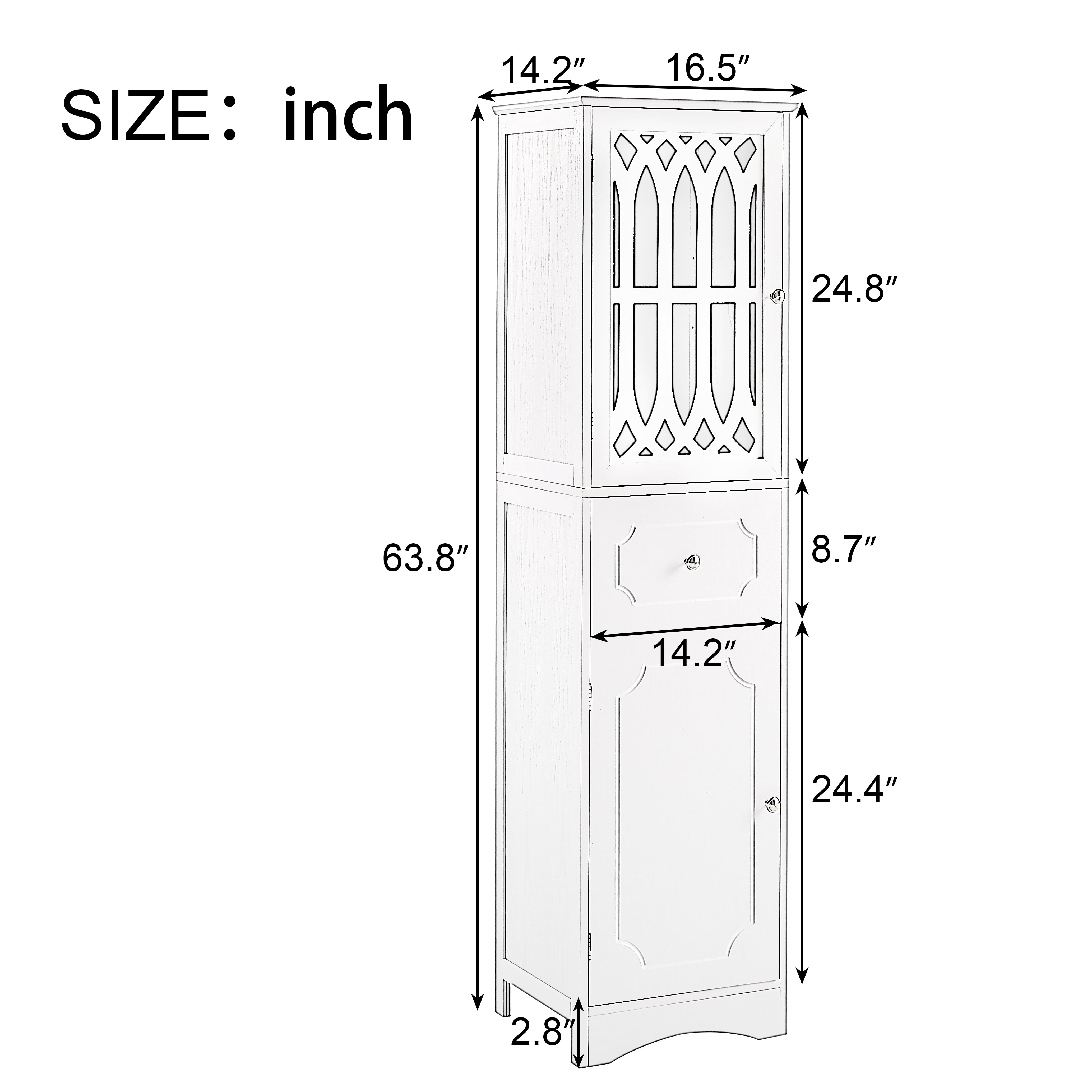63.8 inch Tall Bathroom Cabinet Freestanding Storage Tower with Drawer and Doors Adjustable Shelf Narrow Cabinet