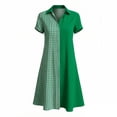 thumbnail image 5 of Horkkom Shirt Dresses for Women V Neck Short Sleeve Midi Dresses Summer Plaid Print Casual Dresses L, 5 of 6