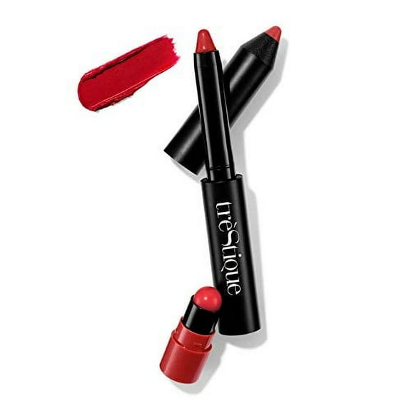 tre'StiQue Matte Lip Crayon Lipstick 2-in-1 Built-in Lip Gloss Balm, Chile Red