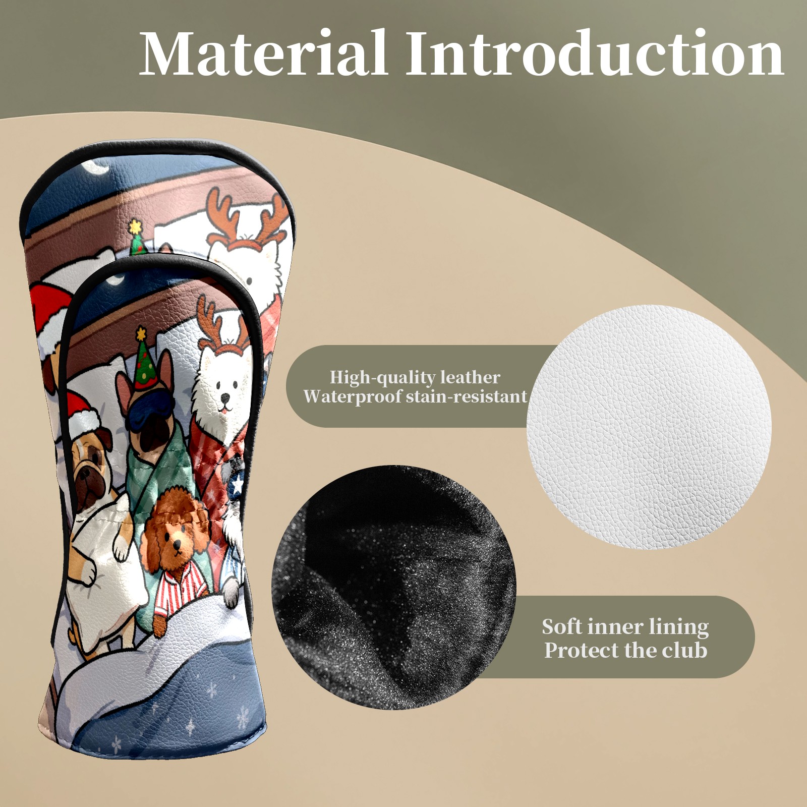 Golf Club Head Covers Christmas Pet Bed Pattern Waterproof Leather Golf Head Covers for Men Women Driver Head Cover Fairway Headcover for Golf Lovers