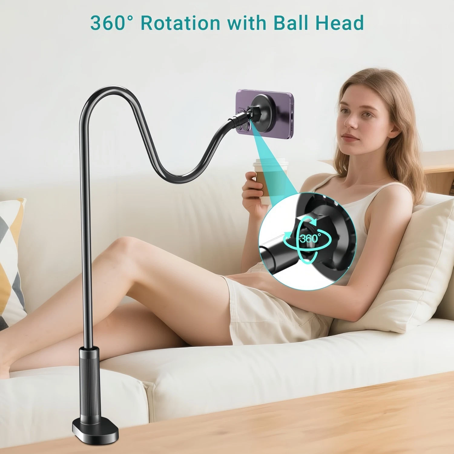 Magnetic Phone Holder For Bed Laying Down Bedside Gooseneck Stand Flexible Mount