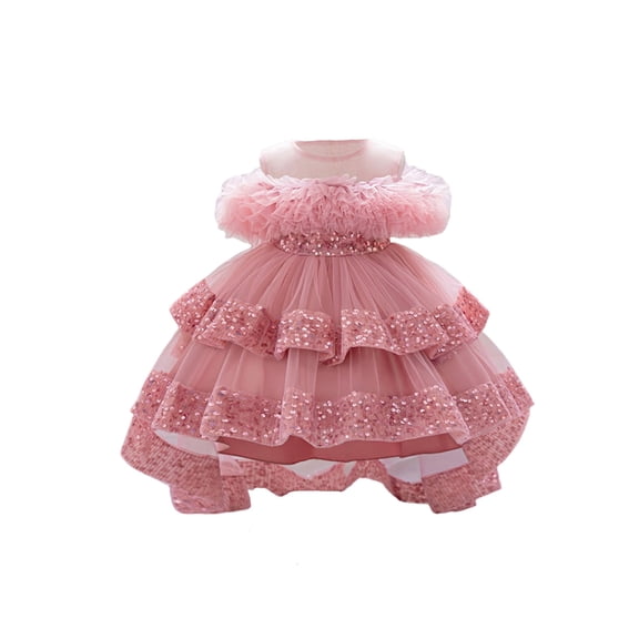 BemeyourBBs Toddler Baby Girl Tulle Prom Tutu Dress Sparkly Sequin Tulle Dress Princess Wedding Birthday Party Dress Blessing Baptism Day Dresses Asymmetrical Prom Ball Gown