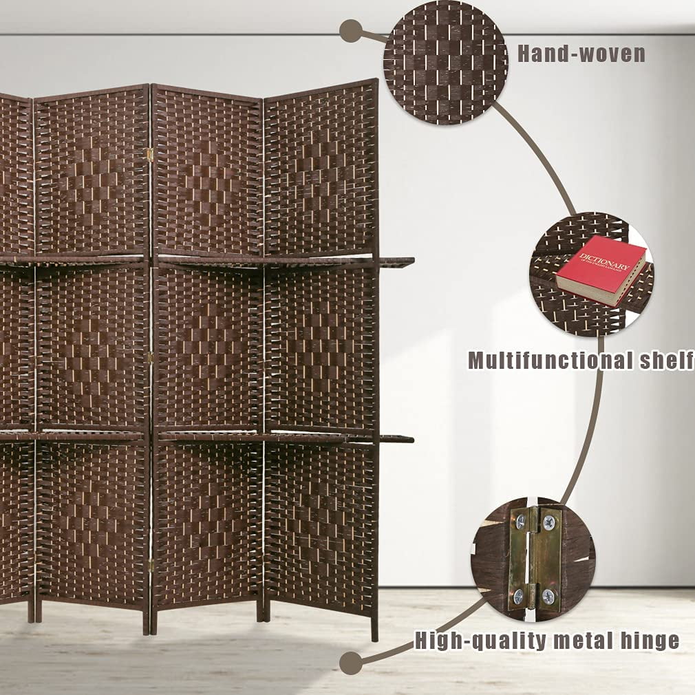 PayLessHere 71 inches Room Divider 4 Panel Privacy Screen with Removable Storage Shelves,Brown