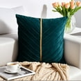 thumbnail image 2 of Unique Bargains Velvet Throw Pillow Cover with Gold Striped Cushion Dark Green 18" x 18", 2 of 6