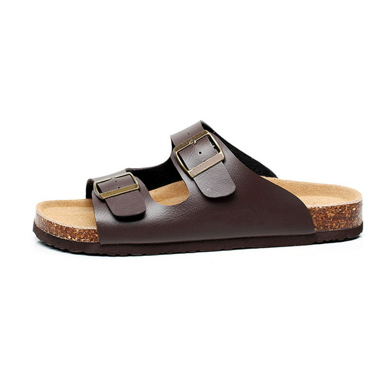 Guoluofei Cork Slippers Brown 39 2-Strap Adjustable Buckle Flat Casual Sandals Slide Cork Footbed Men Women - Walmart.com