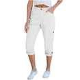 thumbnail image 2 of Women's Cargo Capri Pants High Waisted Relaxed Fit Casual Summer Cropped Trousers Elastic Knit Loose Cuffed Hem White, 2 of 7