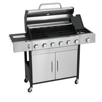 Resenkos 6-Burner Propane Gas Grill, Stainless Steel BBQ with Side Burner and Sear Burner, Silver