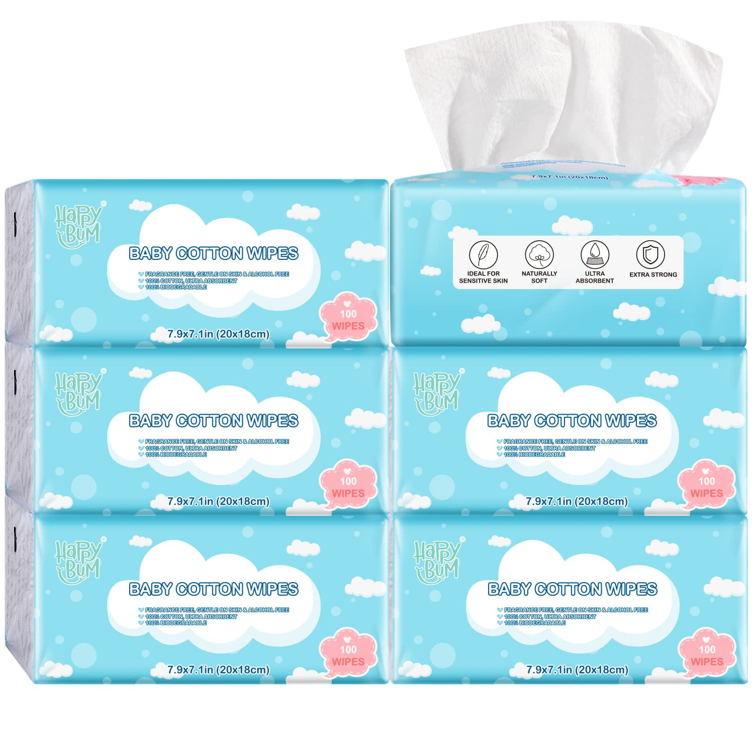 Careboree Extra Thick Ultra Soft Pure Cotton Tissue Refill Pack for Sensitive Skin Diaper Wipe Dispenser Case Refills 3 Pack 