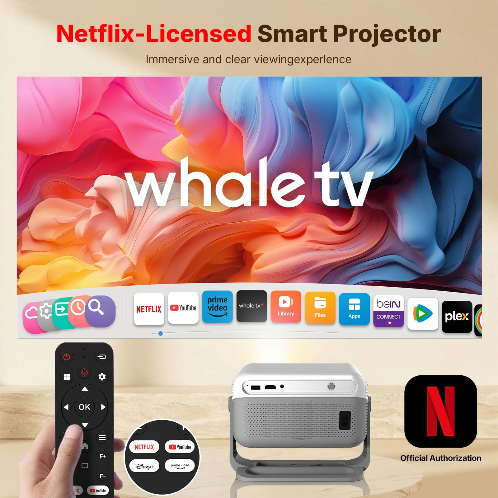 BDQ Mini Projector with WiFi and Bluetooth, 1080P Full HD Smart Projector, 300ANSI Auto Focus&Keystone, Portable Movie Projector Compatible with TV Stick Smartphone/HDMI/USB