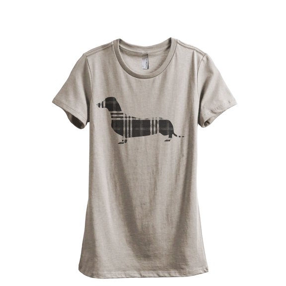 Plaid Dachshund Women's Fashion Relaxed T-Shirt Tee Heather Tan X-Large