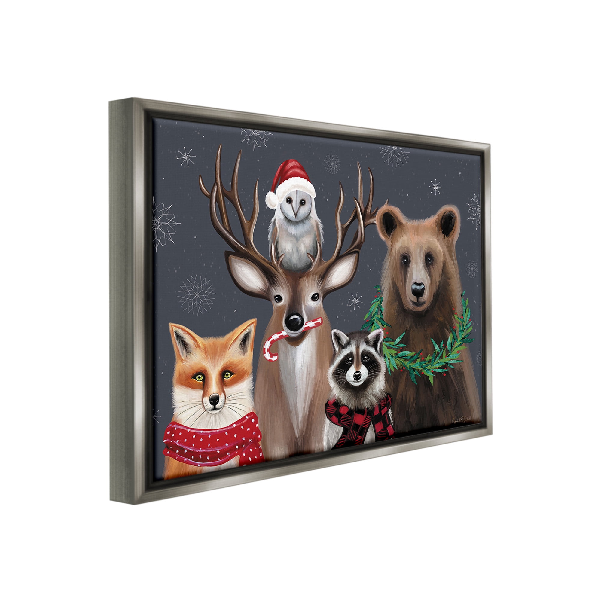 Stupell Industries Winter Woodland Animals Holiday Painting Gray Floater Framed Canvas Art Print Wall Art, 31 x 25