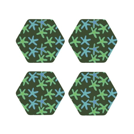 

Leather Coasters Set of 4 - doodles starfish Lightweight Non-Slip Drink Coasters for Desk Anti-Scalding Desk Cup Coasters for Office Table Decor Hexagon