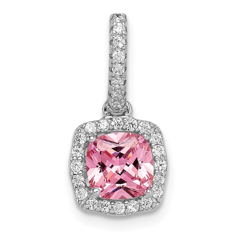 925 Sterling Silver Polished Pink Cubic Zirconia Spacer Enhancer Charm
