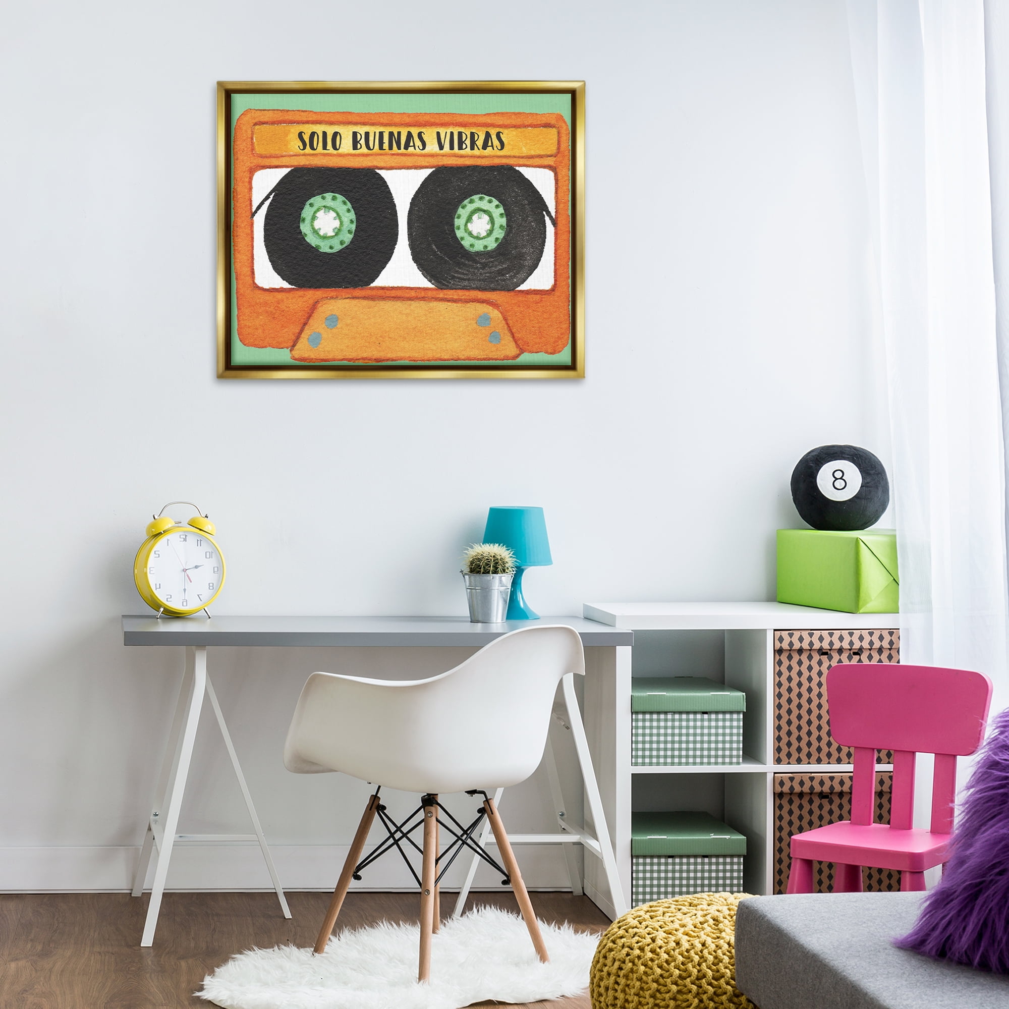 Stupell Industries Solo Buenas Vibras Casete Music Painting Gold Floater Framed Art Print Wall Art, 31 x 25