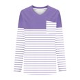 thumbnail image 4 of Jalioing Striped Pullover Tee for Women V Neck Long Sleeve Oversized Shirts Plus Size Casual Loose Blouses with Pocket, 4 of 5