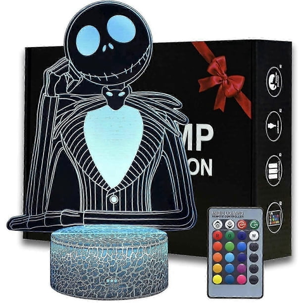 Wekity Halloween Town Pumpkin King Jack Skellington 3d Illusion Night Light, Anime Desk Lamp With Remote Control For Kids Bedroom, Creative Lighting F