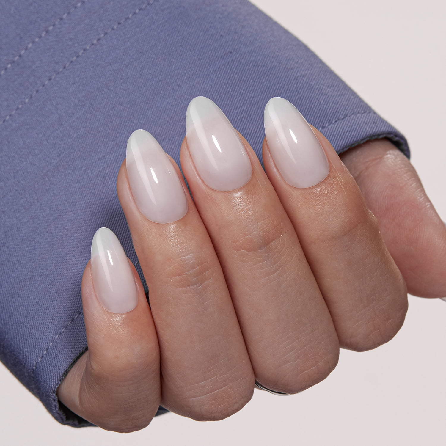 VSALON Press On Nails Short Almond - 42 PCS Navy Blue Cream and White Semi-Transparent Fake Nails for Women，32 Main Nails in 16 Sizes & 10 Alternative Nails - Lamp Curable Glue on Nail with Tool Kit