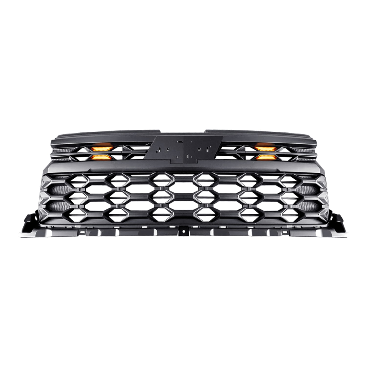 AMERICAN MODIFIED Armor Grille w/Emblem Base, Amber Lights and Front Camera Bracket for 2022-2024 Chevy Silverado 1500, Matte Black ABS