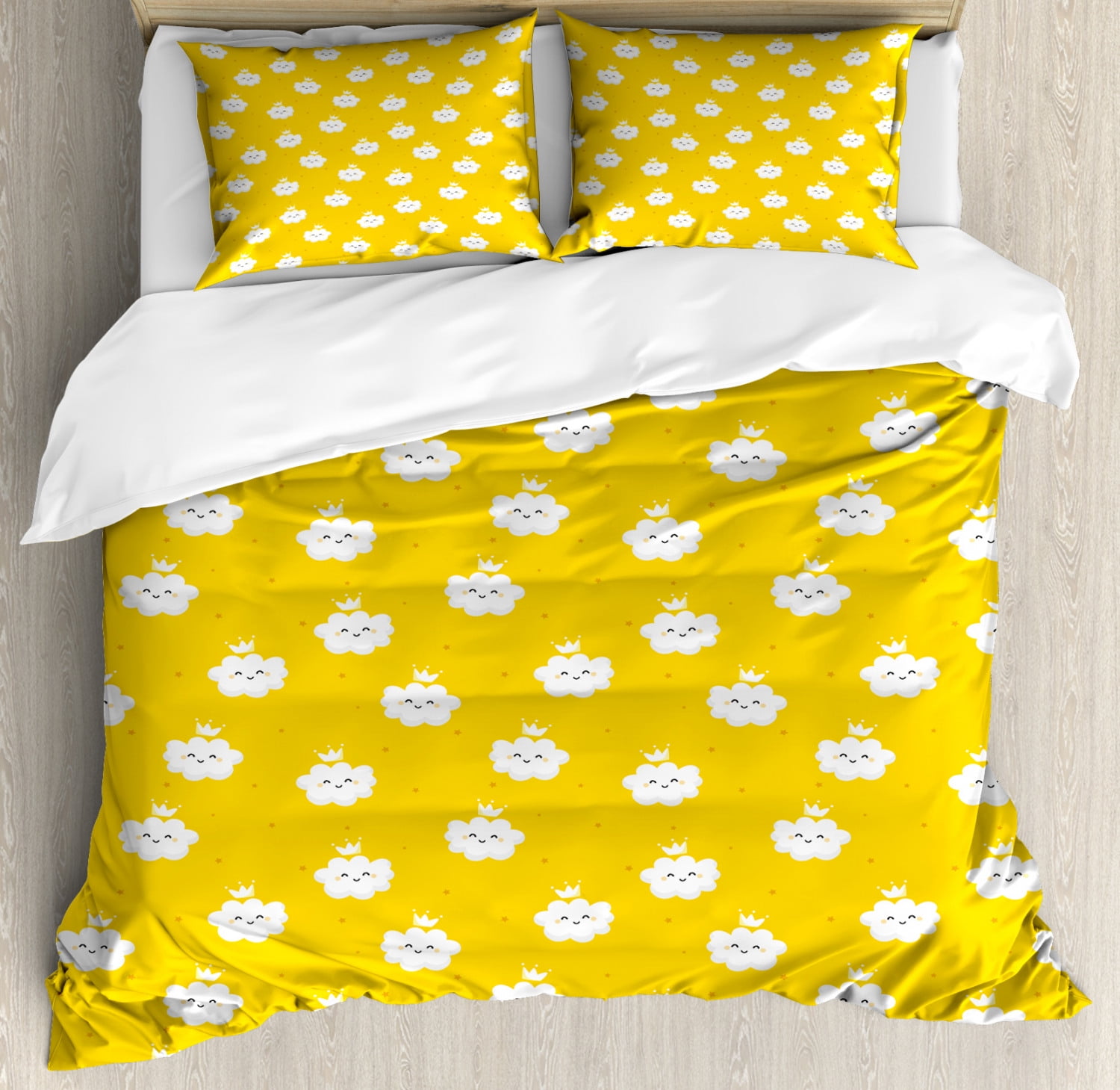 Yellow And White Queen Size Duvet Cover Set Cute Cloud Princesses