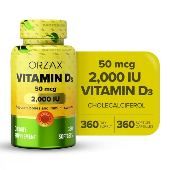 ORZAX Vitamin D3 Softgels, 2000 IU, 360 Count (Pack of 1)
