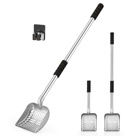 Yangbaga Stainless Steel Cat Litter Scoop, Detachable Long Handle, Deep Shovel, Non‑Stick Sifter with Foam Padded Grip, No bend Design