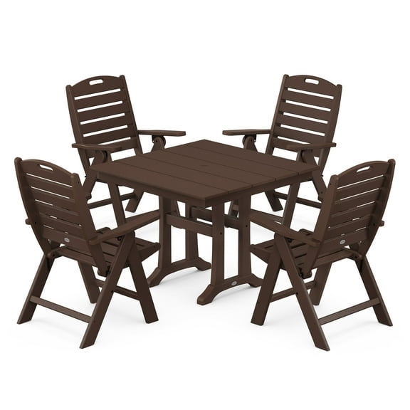 POLYWOOD Nautical Highback 5-Piece Farmhouse Trestle Dining Set in Mahogany