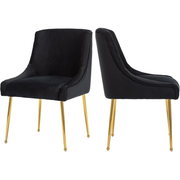 Black Dining Chairs Set of 2, Upholstered Dining Room Chairs with Gold Legs Modern Velvet Chair Accent Side Chairs for Living Room/Kitchen/Dinner/Patio/Cafe