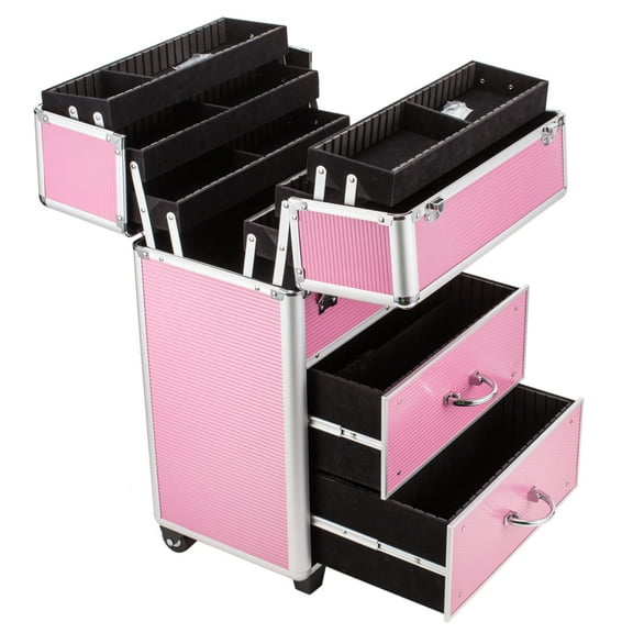 Makeup Cases and Organizers on Wheels, 14" x 9" x 23"Beauty Trolley w/Lockable Keys 6 Drawers, Adjustable Handle Height Cosmetic Trolley for Beauty Professionals, Students and Hair Stylists, S13477