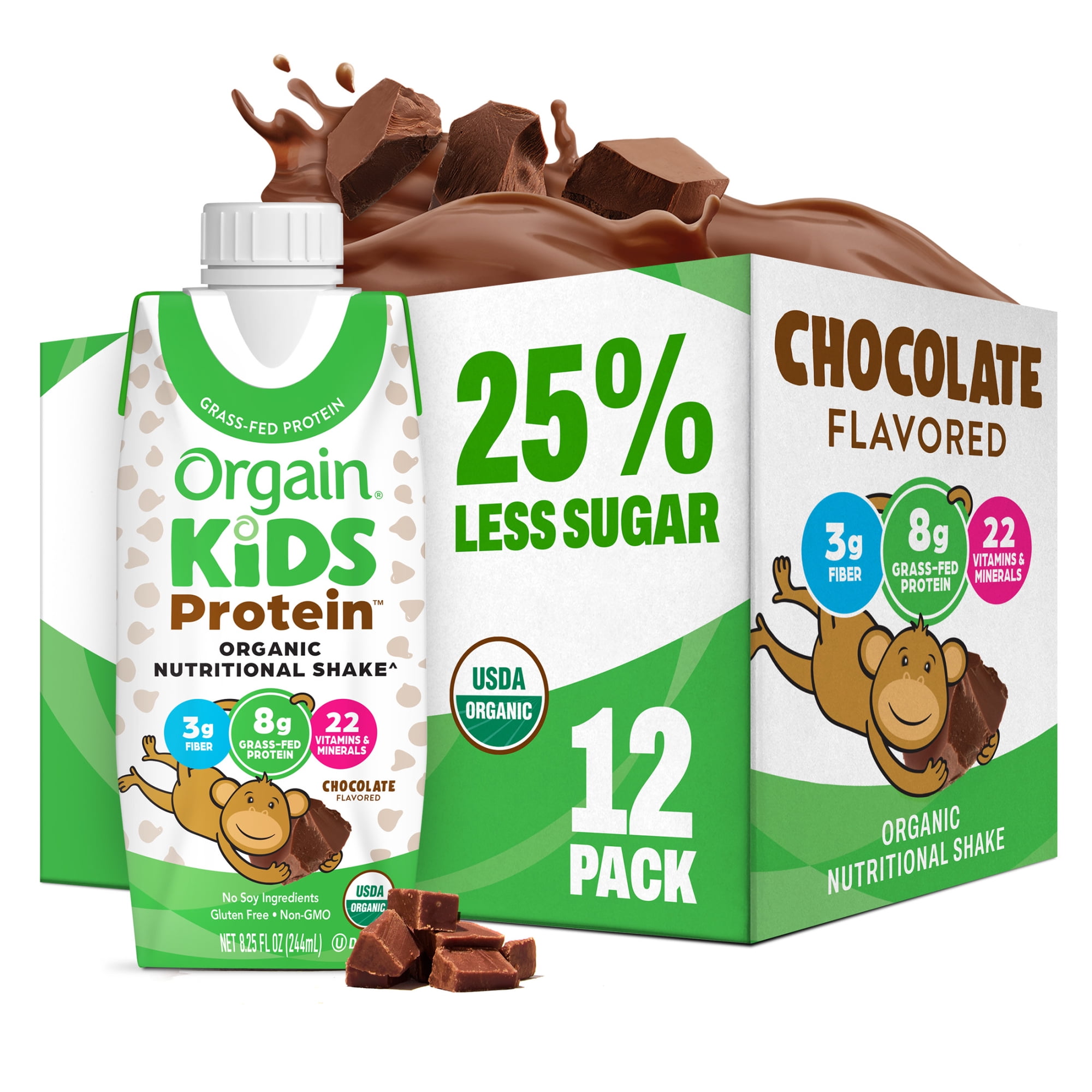 Orgain Organic Kids Nutritional Dairy Protein Shakes, Chocolate, 8.25 Fl Oz, Pack of 12