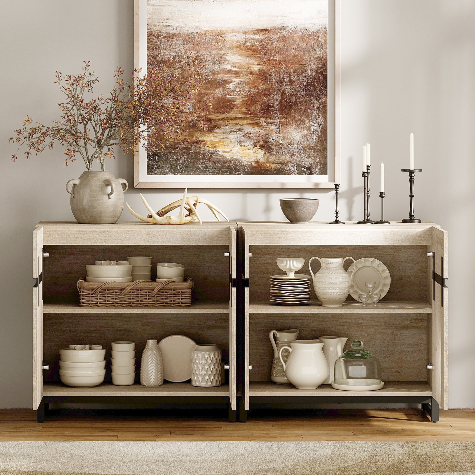 WAMPAT Modern TV Stand for TVs up to 100 inch, 3 in 1 TV Console with Adjustable Shelves and 3 Drawers, Media Console for Living Room,Bedroom, Beige