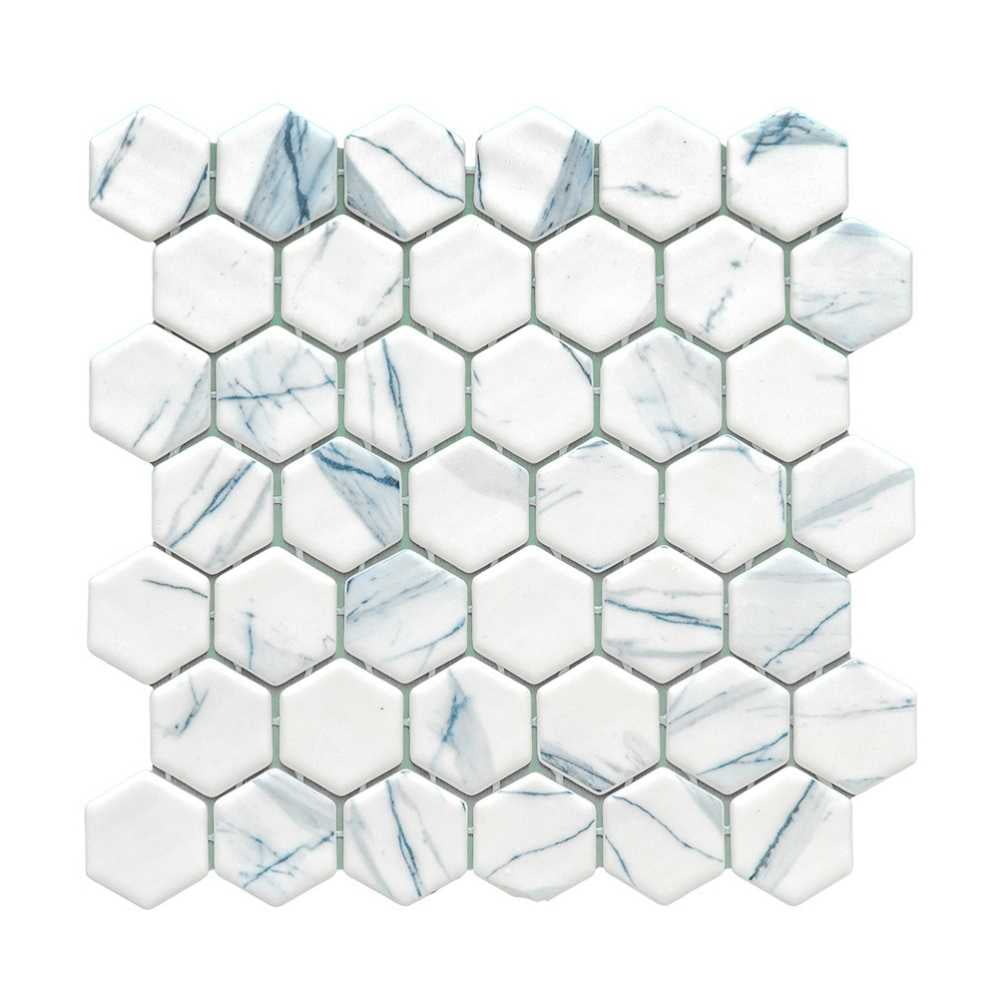 The Tile Life Eterna Hex 4" x 4" Calacatta Blue Glass Mosaic Tile Sample 1 Piece