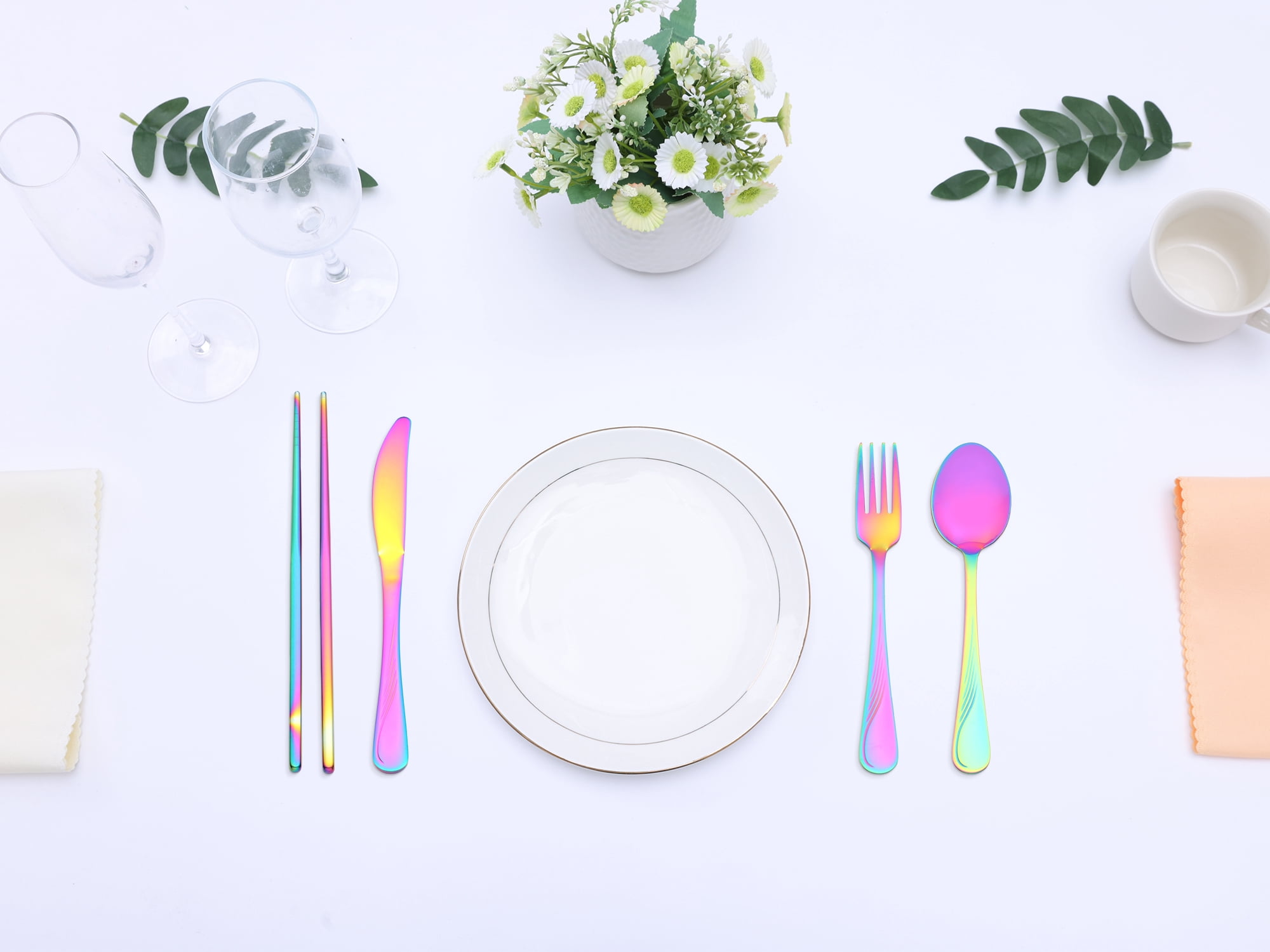 Unique Bargains Sleek and Stylish Durable Stainless Steel Flatware Set Colorful 4pcs