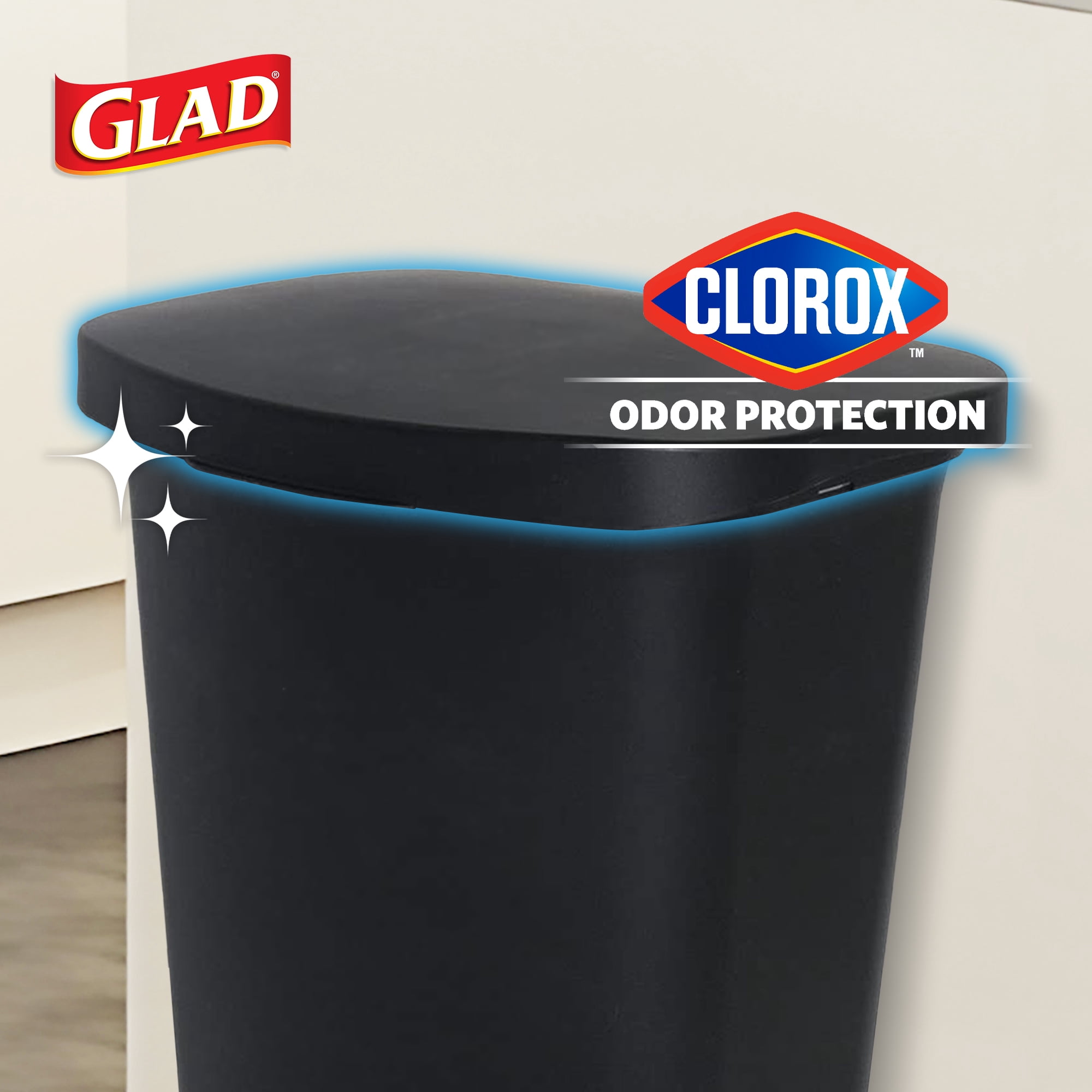 Open Box Glad Trash Can w/Lid, Foot Pedal & Garbage Bag Rings, 13 Gal, Black
