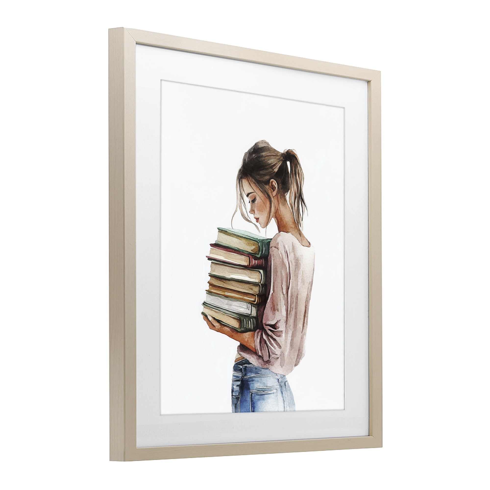 Stupell Industries Library Walk Girl Birch Framed Print Under Glass, design by Svetlana Aleynikova