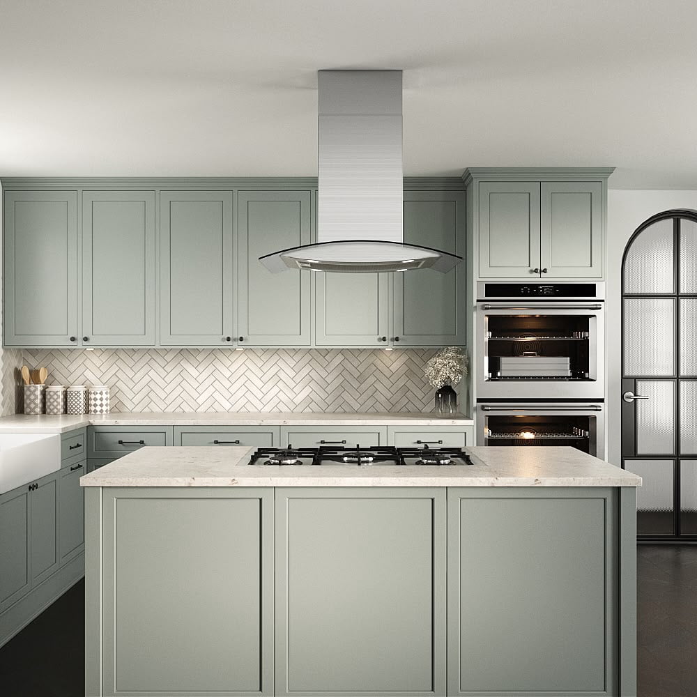 Streamline 30 in. Merone Ducted Island 350 CFM Range Hood in Brushed Stainless Steel with Mesh Filters, Touchpad Control, LED Lights
