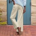 thumbnail image 6 of Pxxlle Straight Leg Pants for Women Casual Summer Spring Elastic Waisted Drawstring Pant Solid Color Wide Leg Long Pants Beige XL, 6 of 8