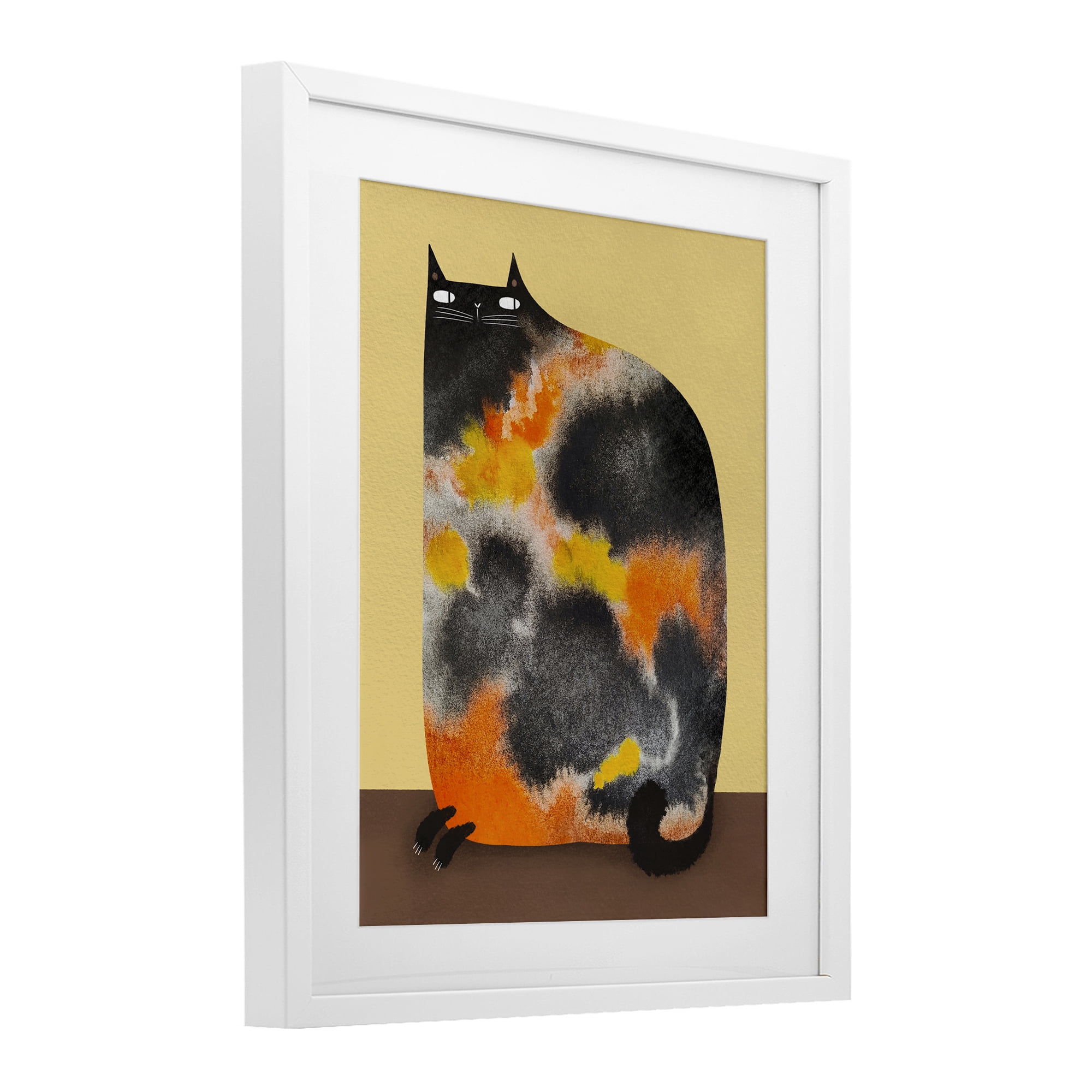 Stupell Industries Diluted Calico Cat White Framed Print Under Glass, design by Gabriela Avila