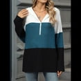 thumbnail image 4 of Suéter con Capucha y Media Cremallera para Mujer, Talla Grande, Color Block, Punto Acanalado, Cuello en V, Larga Azul XXL, 4 of 10