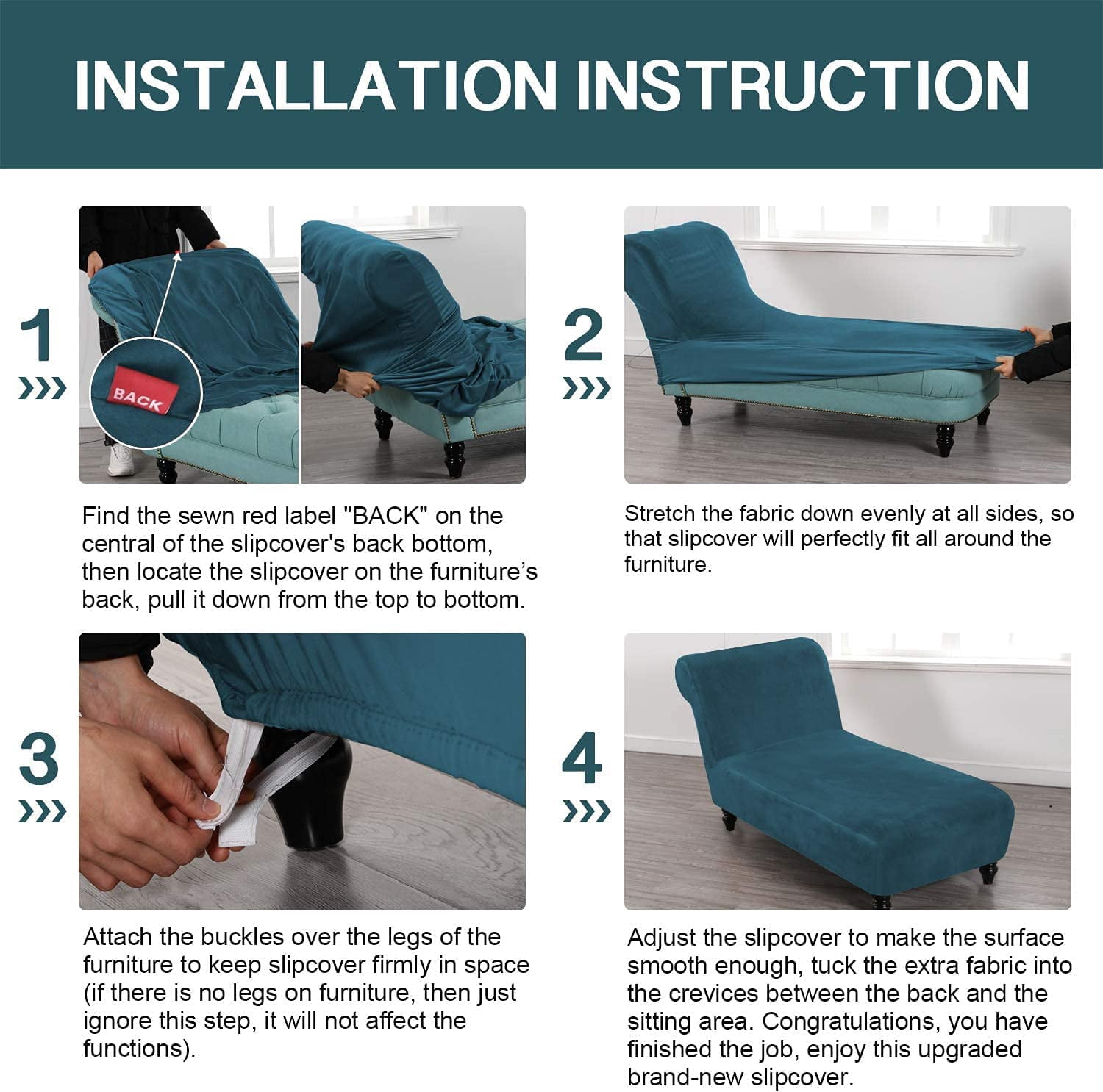 Velvet Armless Chaise Lounge Cover, Stretch Lounge Chaise Chair Slipcover Soft Recliner Sofa Slipcover Pet Furniture Protector