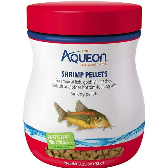 Aqueon Shrimp Pellets Fish Food Sinking Pellets for Tropical Fish and Bottom Feeders [Aquarium Bottom Feeder Food, Aquarium Supplies] 19.5 oz (6 x 3.25 oz)
