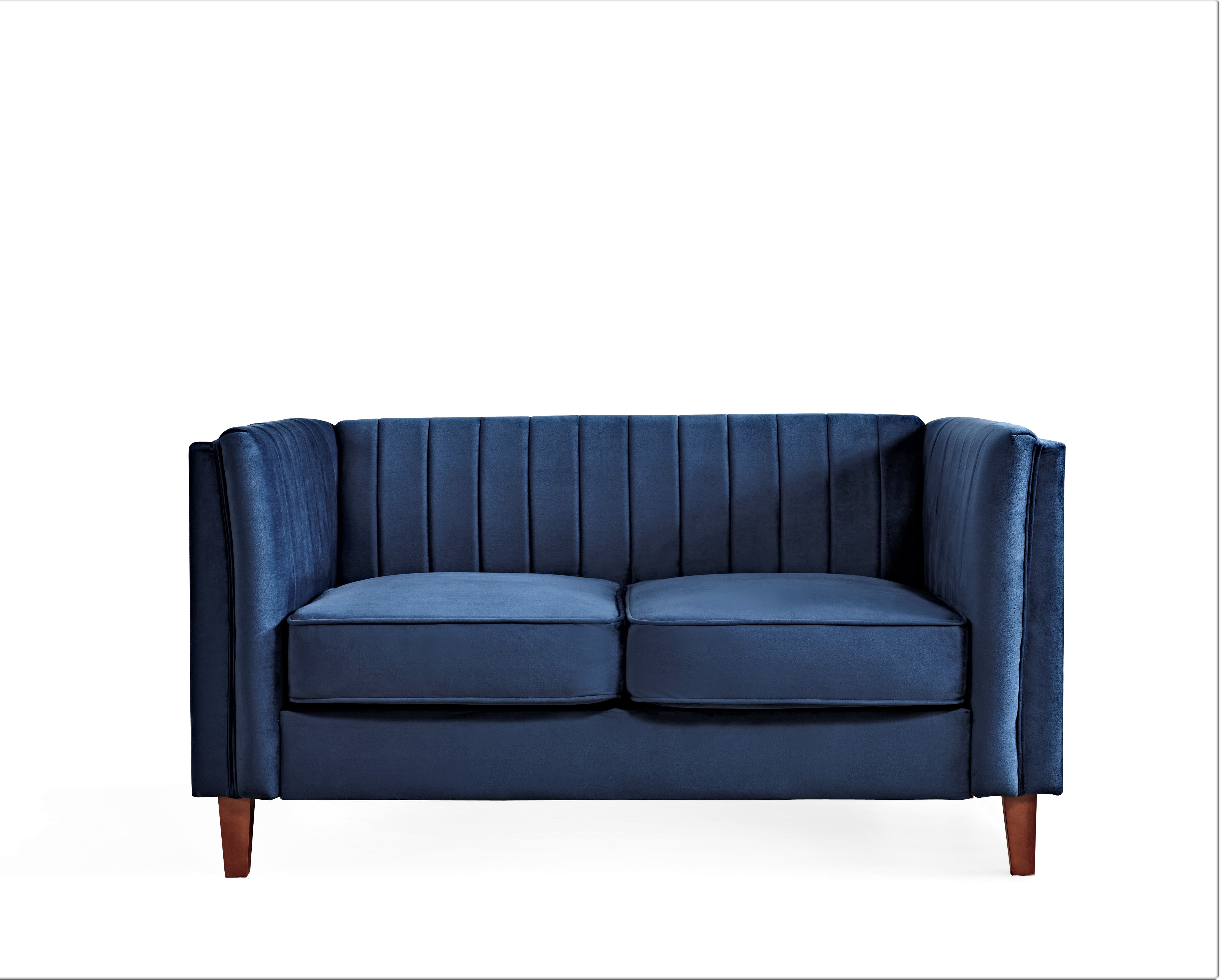 Uspridefurniture Plainfield Line Tufted Square Velvet Loveseat,Blue