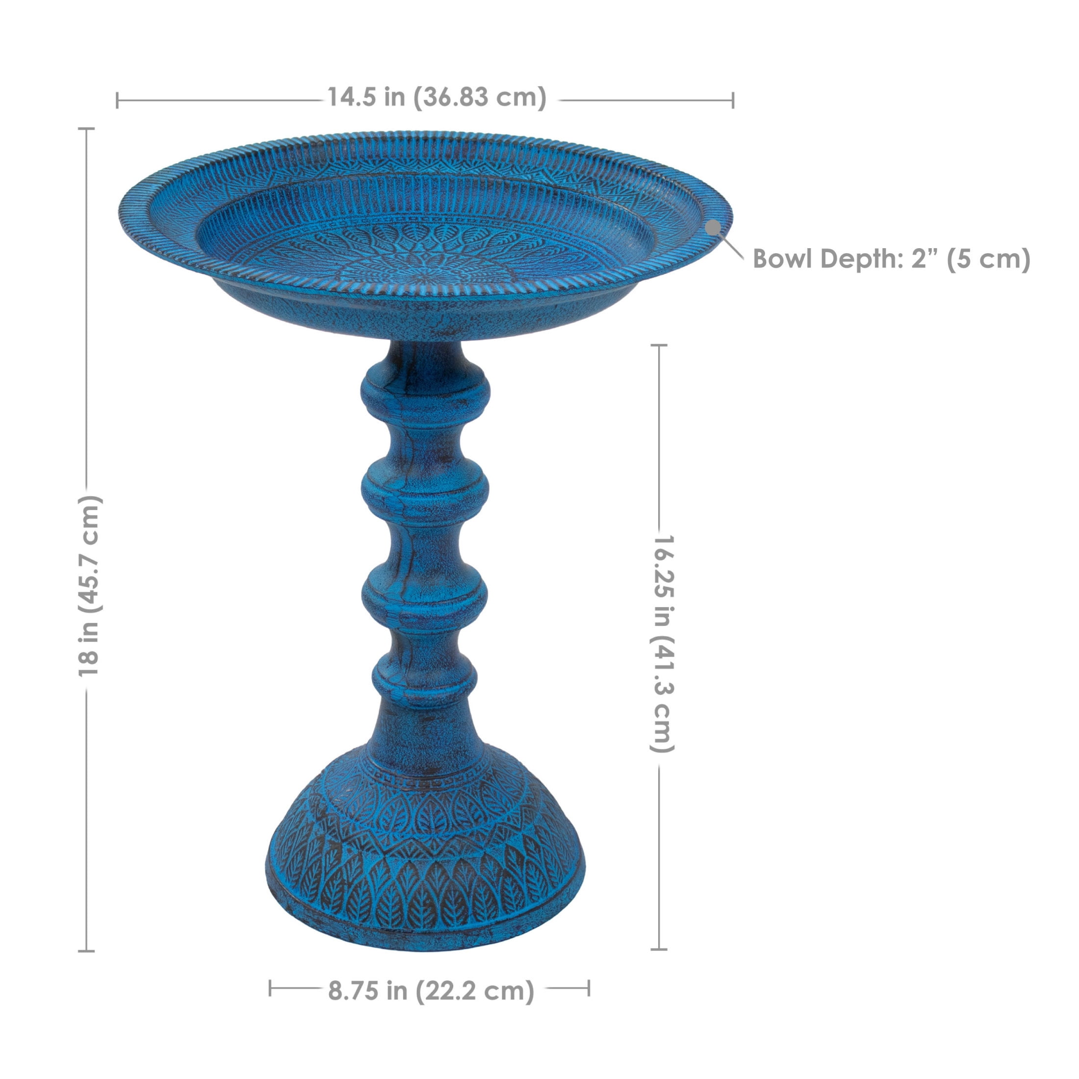 Sunnydaze Backyard Beauty Freestanding Cast Aluminum Outdoor Bird Bath, Blue Patina