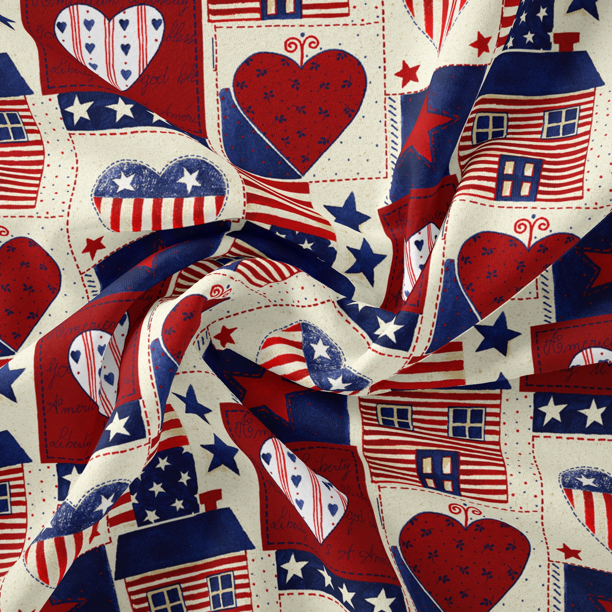 (2 pack) 1 Yard 100% Cotton American Heart Patch, Red, White, 44" Wide for Quilting & Sewing by David Textiles