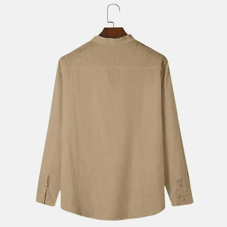 JingHai Mens Cotton Linen Buttonless Long Sleeve Henley
